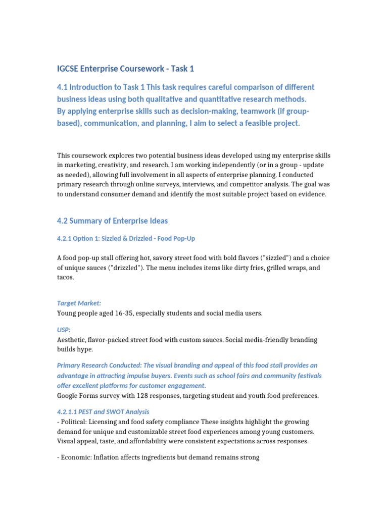 IGCSE Enterprise Coursework Task 1 Expanded ASCII | PDF | Brand | Swot ...