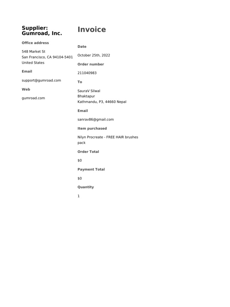 Free Nilyn Procreate Hair Brushes Invoice | PDF