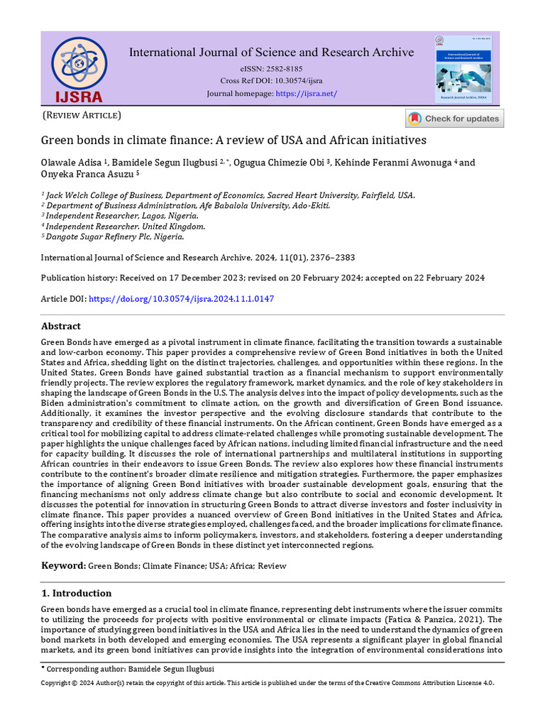Green Bonds in Climate Finance A Review of USA and | PDF | Climate ...