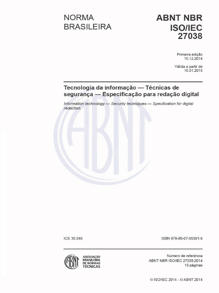 Abnt NBR Iso-Iec 27038 2014 | PDF