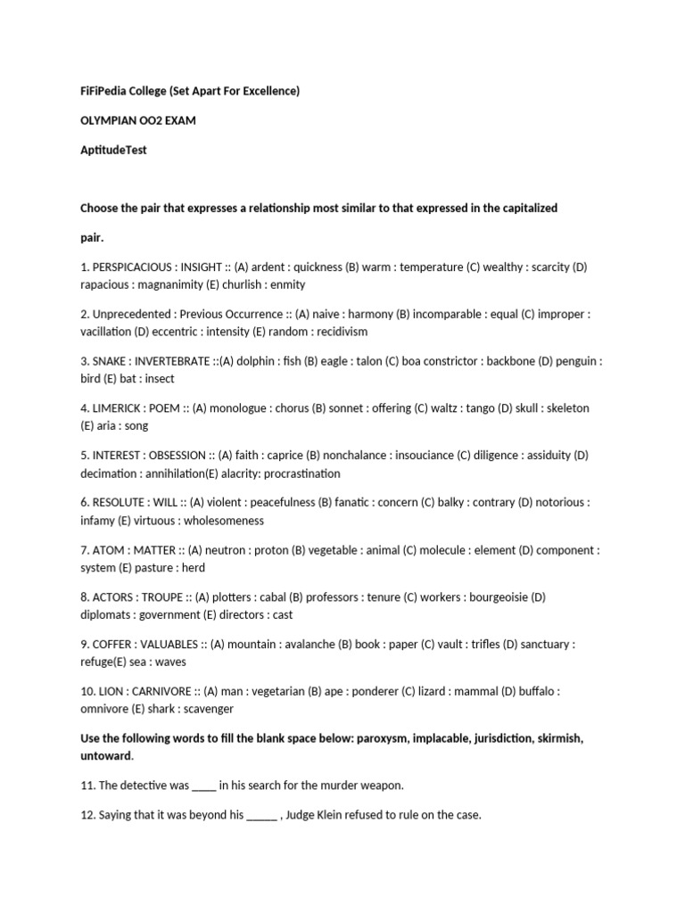 Postutme Olympian 002 Test-1 | PDF