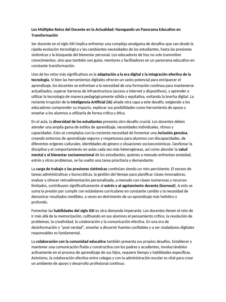 Retos del Docente en la Educación Actual | PDF | Enseñando | Inclusión ...