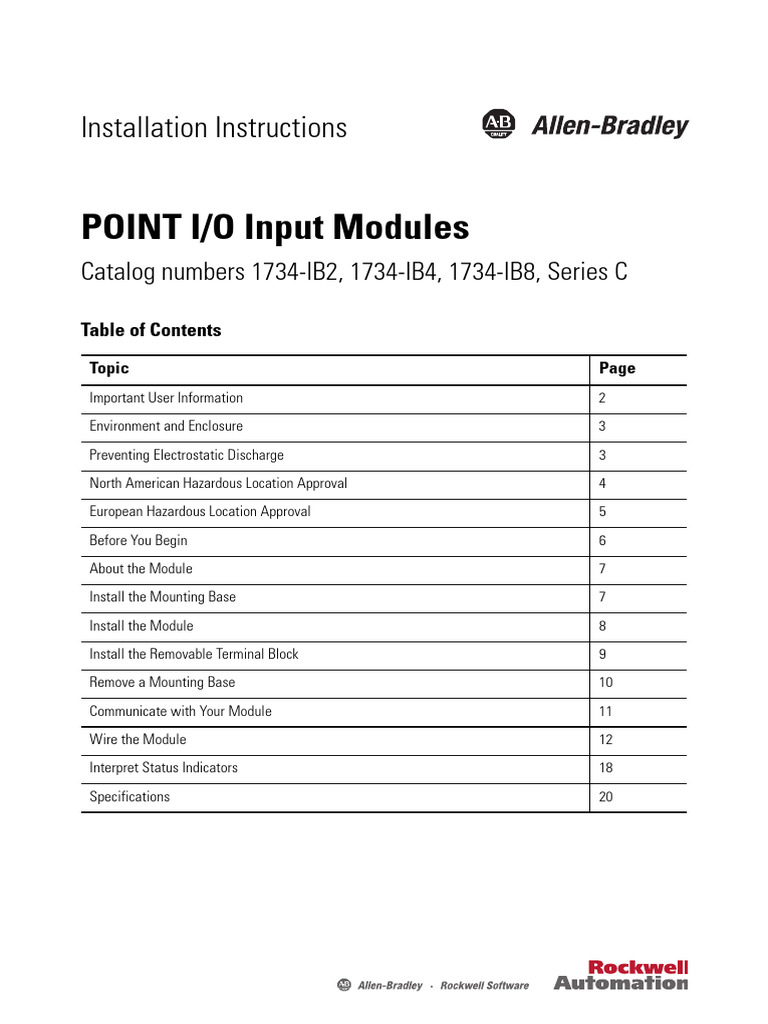 POINT I/O Input Modules Installation Guide | PDF | Electricity ...