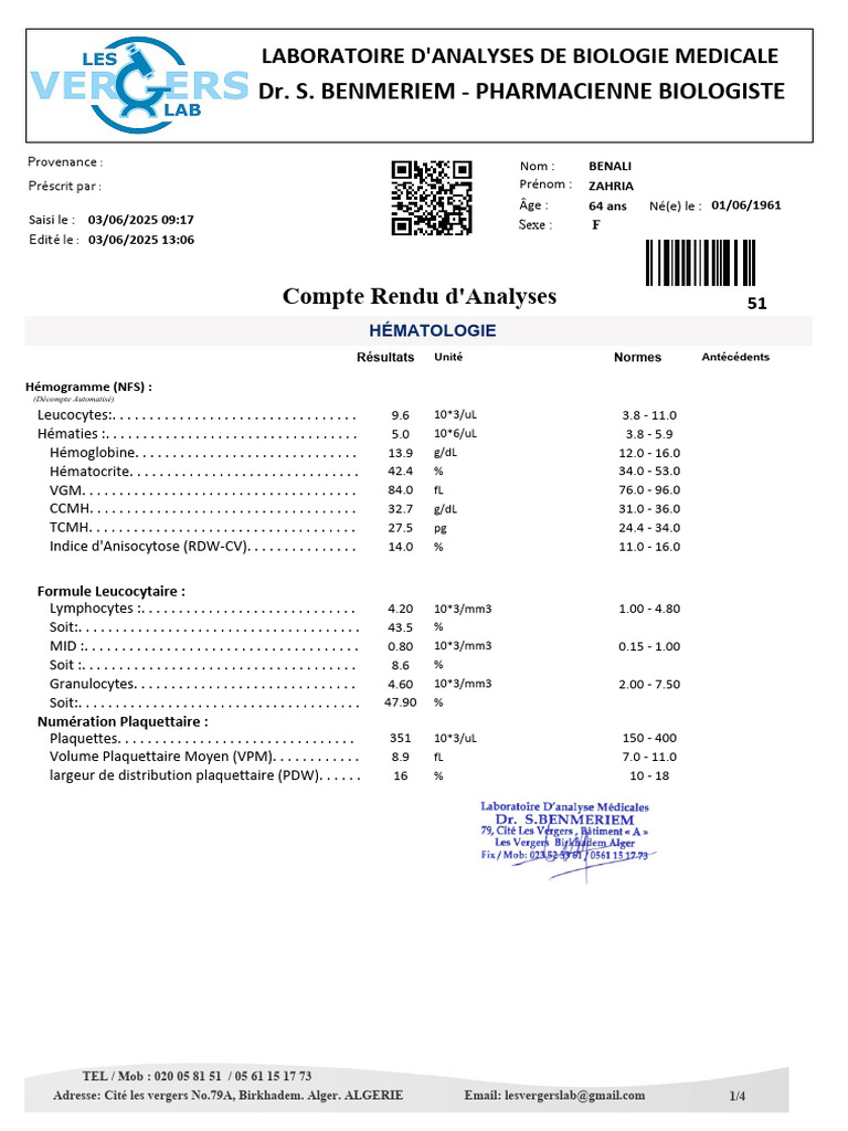 Compte Rendu d'Analyses Médicales | PDF | Spécialités médicales ...