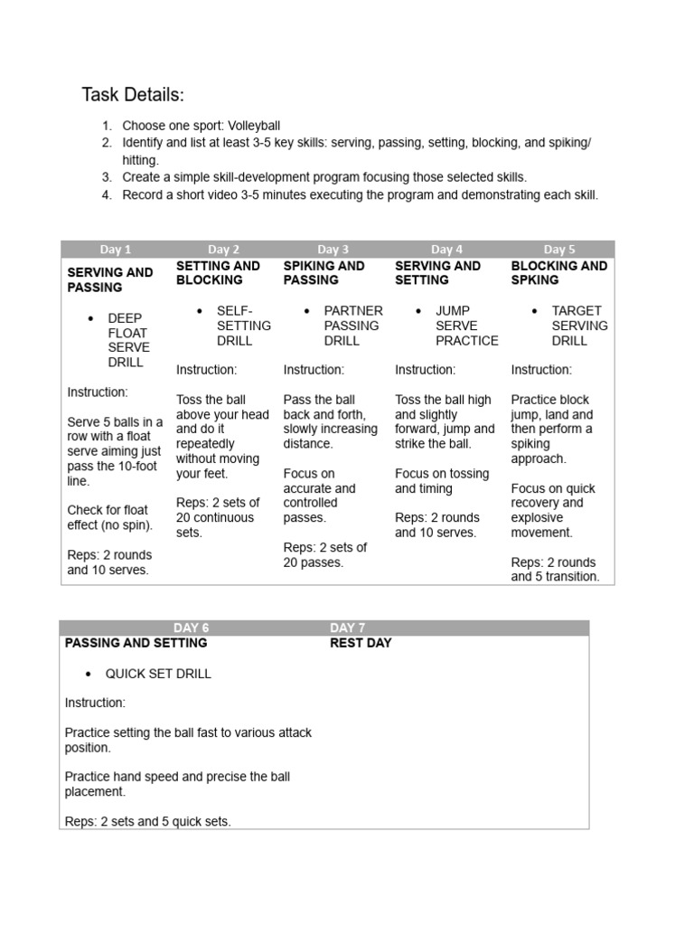 1 Week Program Volleyball | PDF | Volleyball | Ball Games
