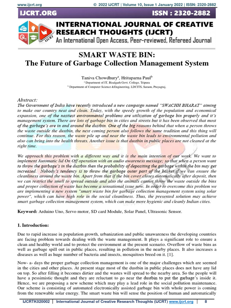 Smart Waste Bin for Clean Cities | PDF | Photovoltaics | Computer ...