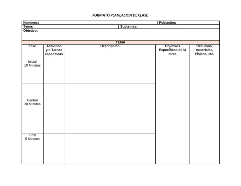 Formato Planeacion de Clase | PDF