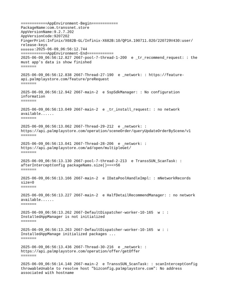 App Environment Log for Transsnet Store | PDF | Software | System Software