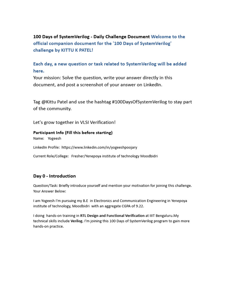 100 Days of SystemVerilog Challenge | PDF