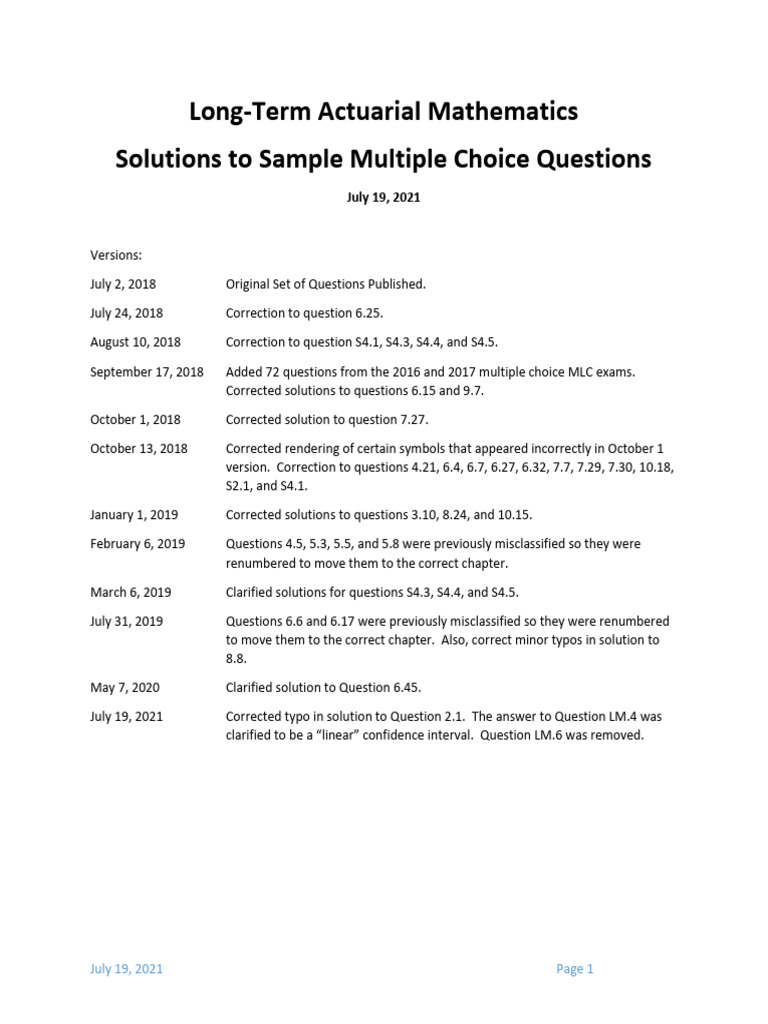 Actuarial Mathematics Solutions Guide | PDF | Insurance | Underwriting