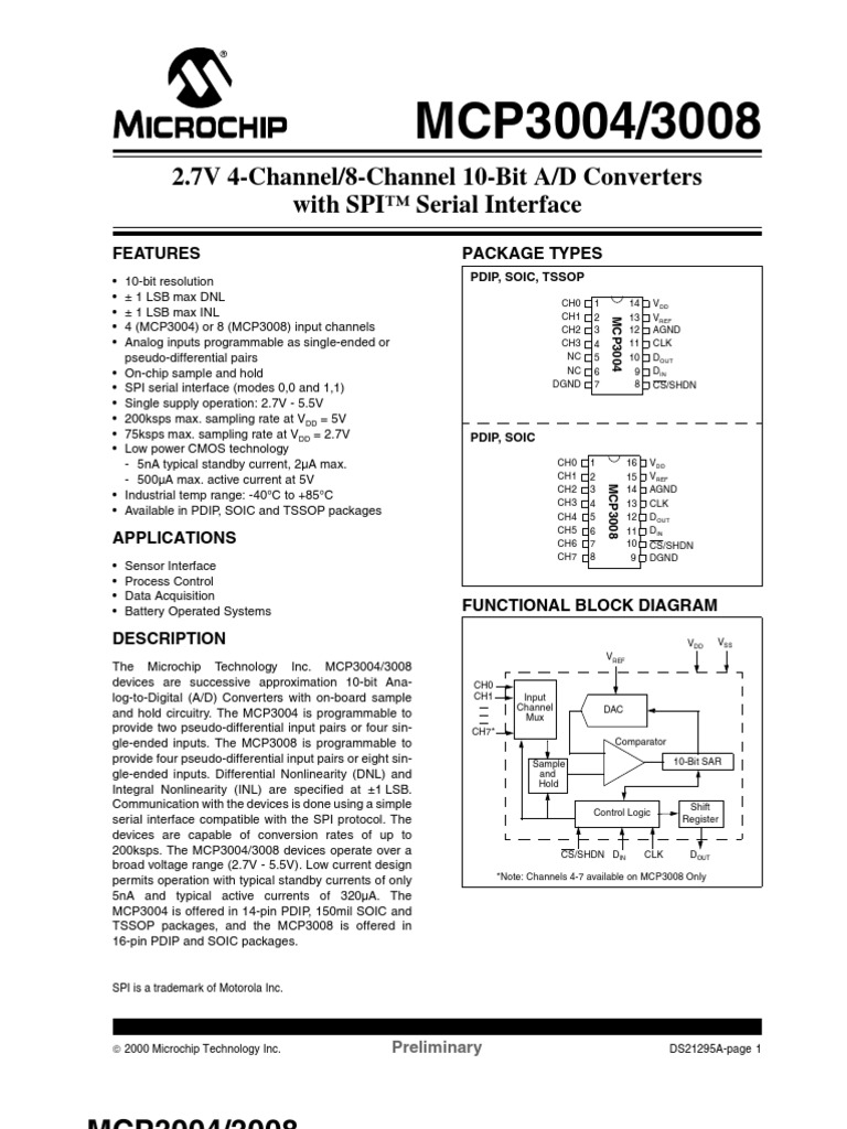 2.7V 4Channel/8Channel 10Bit A/D Converters With SPI™ Serial