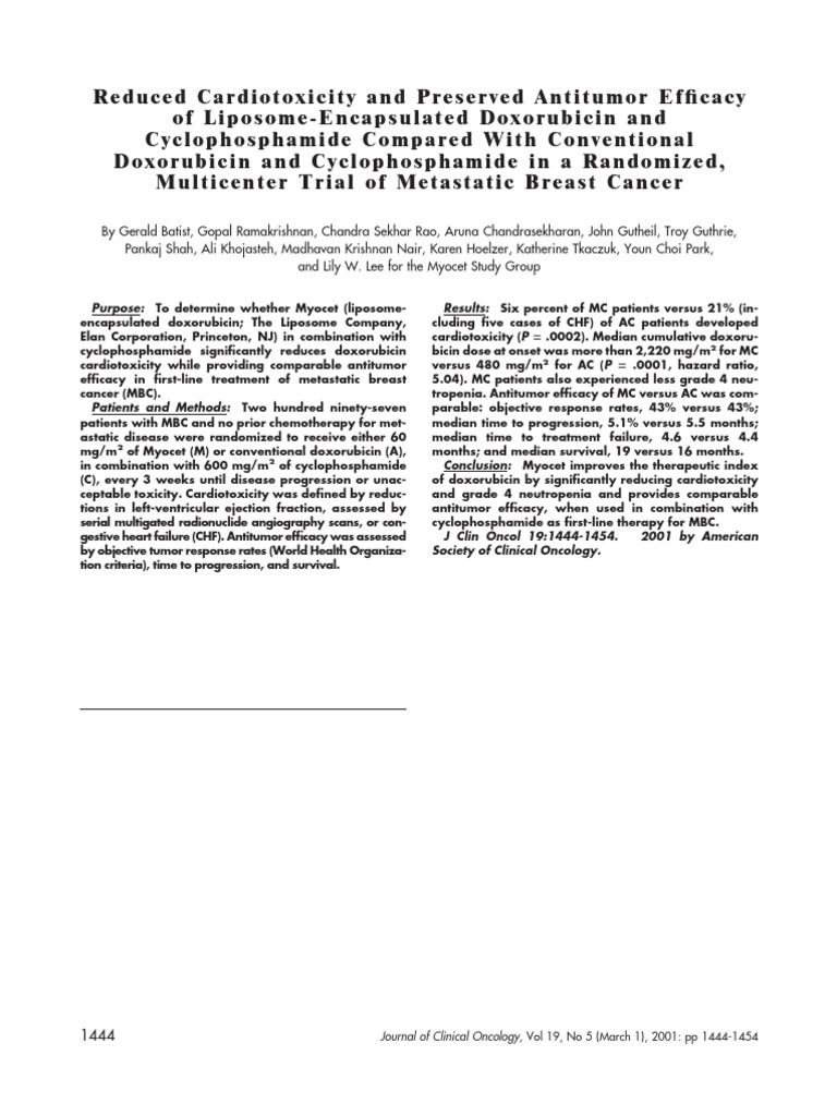 Reduced Cardiotoxicity and Preserved Antitumor Efficacy of Liposome ...