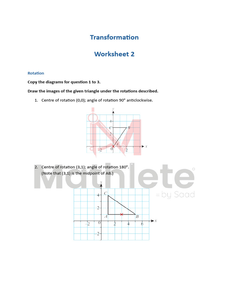 Transformations Worksheet 2 - Rotation | PDF