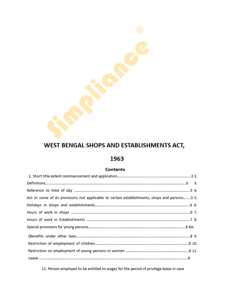 West Bengal Shops Act Overview 1963 | PDF | Overtime | Fine (Penalty)
