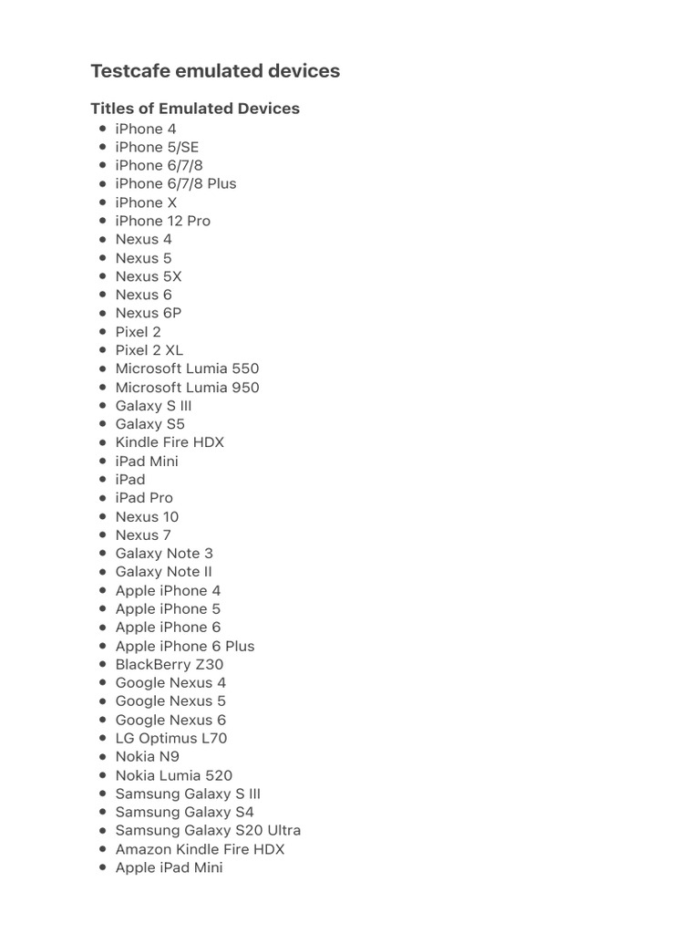 Testcafe Emulated Devices | PDF