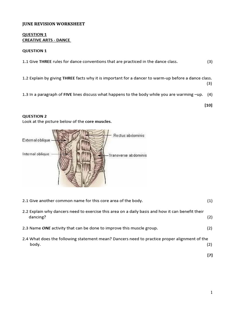 Dance Class Revision Worksheet | PDF | Dances | Performing Arts