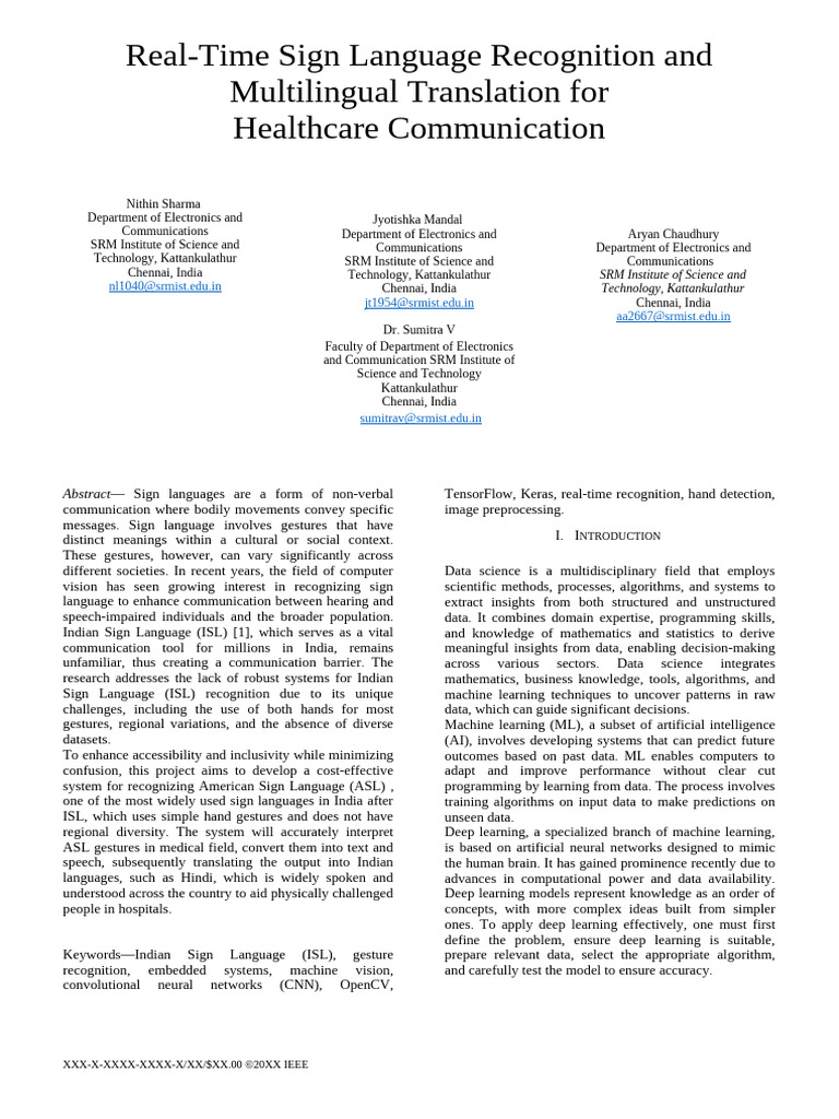 Real-Time Sign Language Recognition and Multilingual Translation | PDF ...
