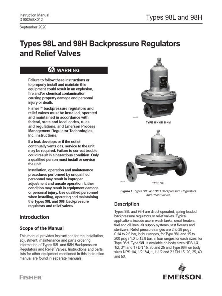 Types 98L and 98H Regulator Manual | PDF | Valve | Mechanical Engineering