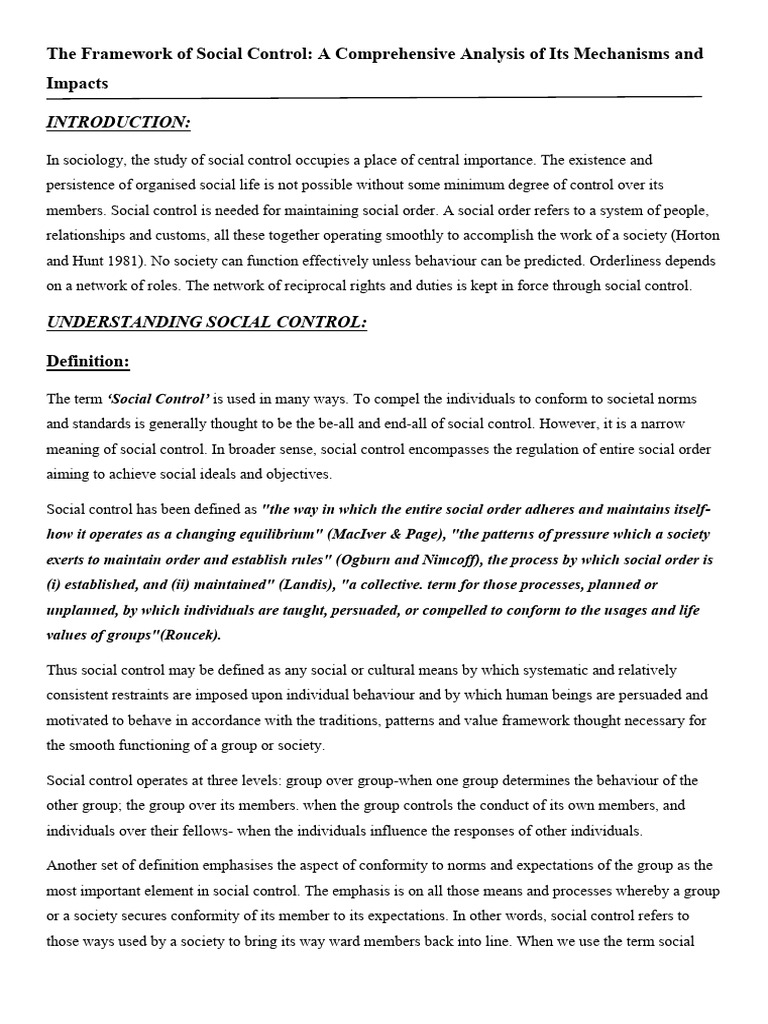 Social Control Assignment Pdf Deviance Sociology Public Opinion