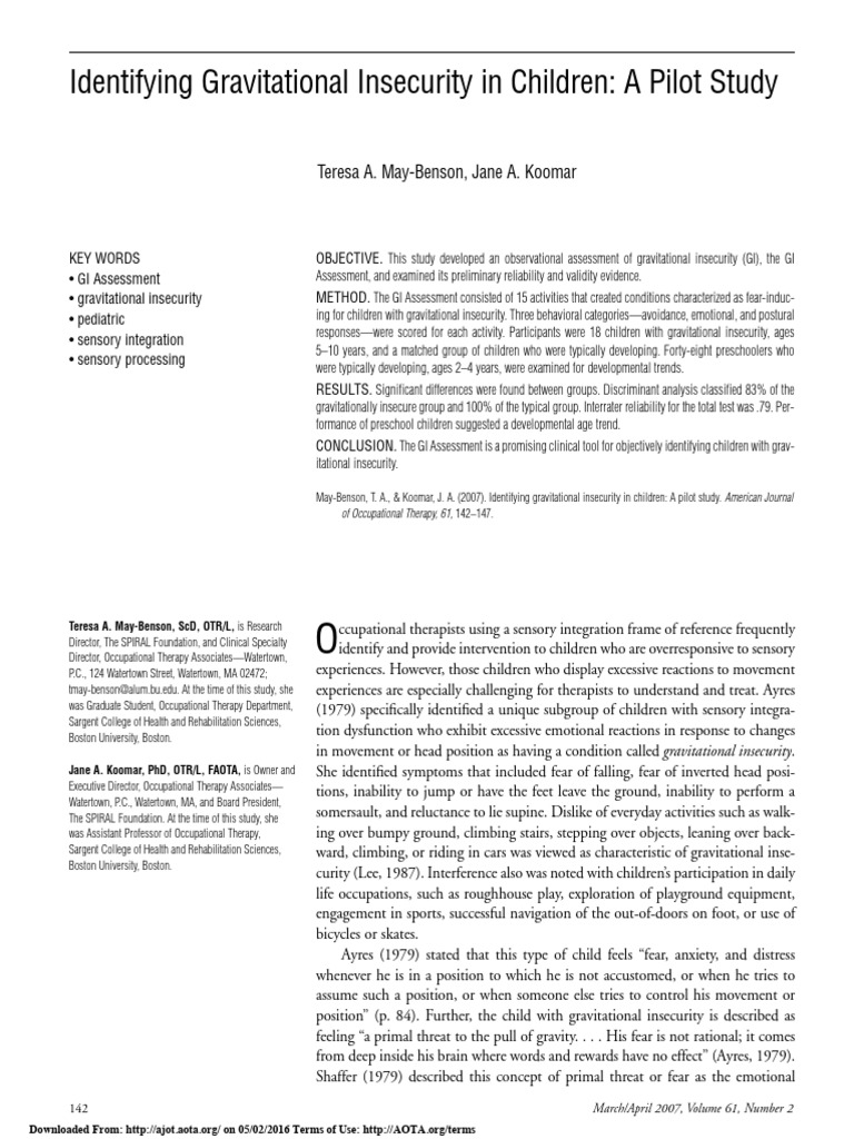 Assessing Gravitational Insecurity in Kids | PDF | Vestibular System | Fear