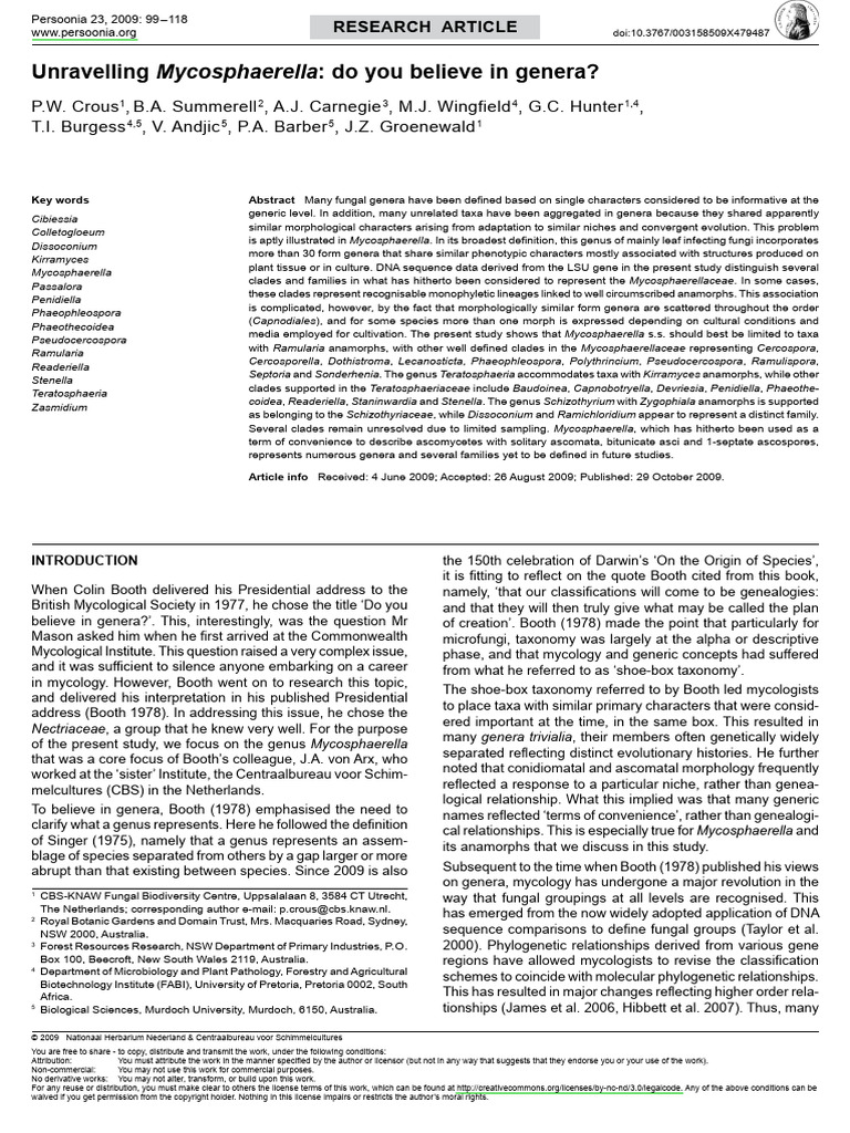 Unravelling Mycosphaerella-Do You Believe in Genera | PDF | Ribosomal ...