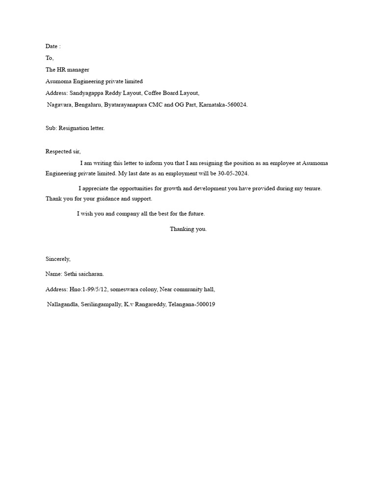 Resignation Letter | PDF