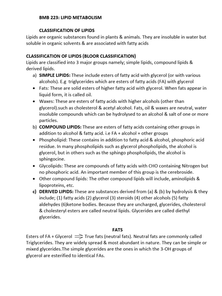 Lipid Metabolism and Classification Guide | PDF | Lipid | Fatty Acid