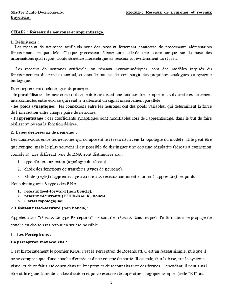 Réseaux de neurones : types et apprentissage | PDF | Apprentissage ...