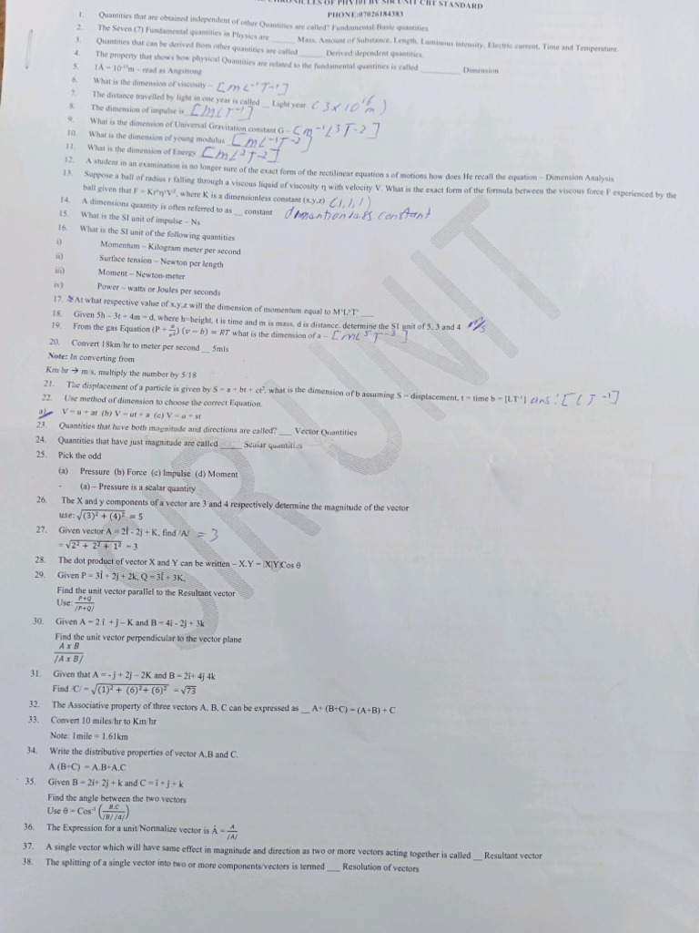PHY 101 Must Read PQ Compiled by King JAYYY | PDF