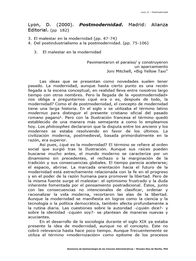 Modernidad y su Malestar en la Postmodernidad | PDF | Emile Durkheim ...