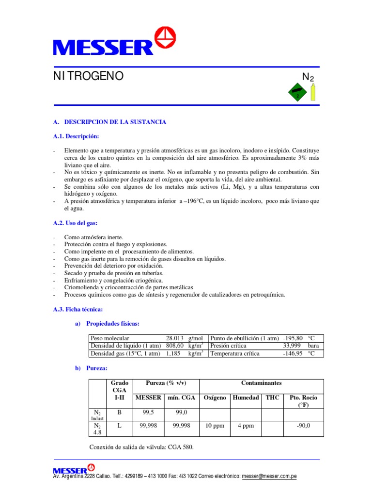 Ficha Técnica de Nitrógeno Sólido | PDF | Oxígeno | Gases