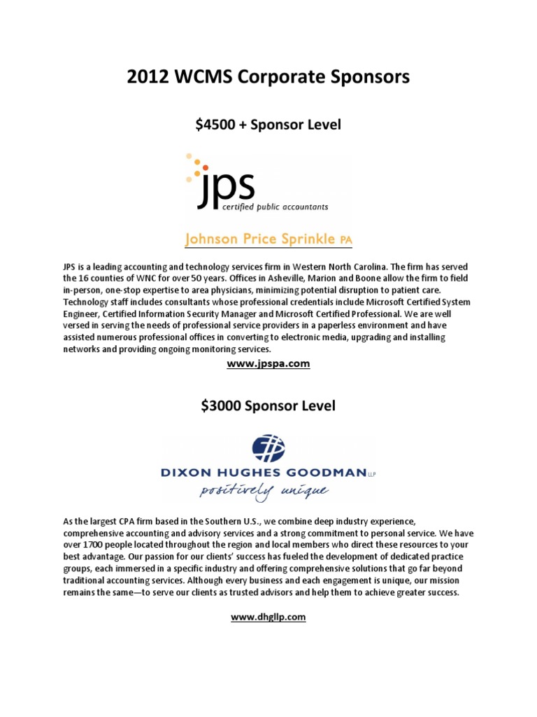 2012 WCMS Corporate Sponsors | PDF | Wells Fargo | Health Care