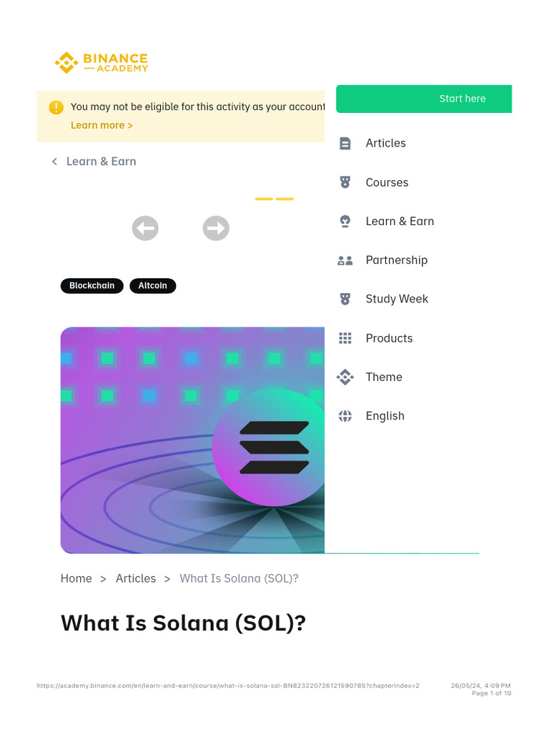 What Is Solana (SOL) ? - Binance Academy | PDF | Cryptocurrency | Computing