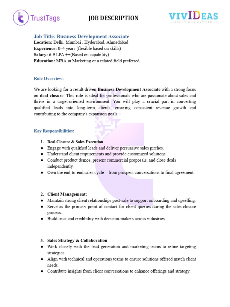 Business Development Associate Role | PDF | Sales | Customer ...