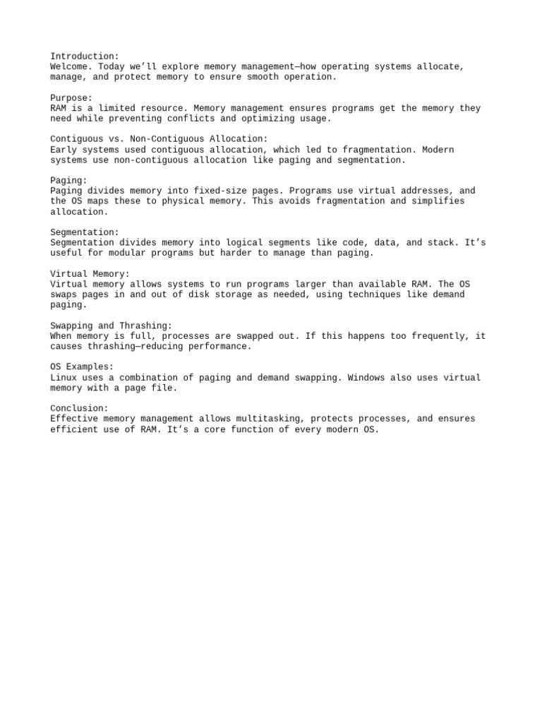 Memory Management Techniques In Operating Systems Pdf