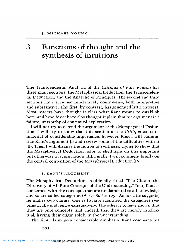 Functions of Thought and The Synthesis of Intuitions | PDF | Immanuel ...