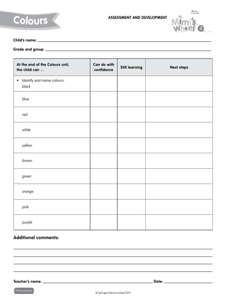 Colours Unit Assessment Guide | PDF