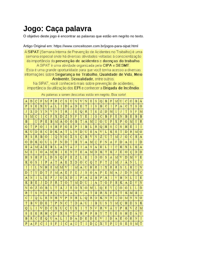 Jogo - Caça Palavra 2 | PDF