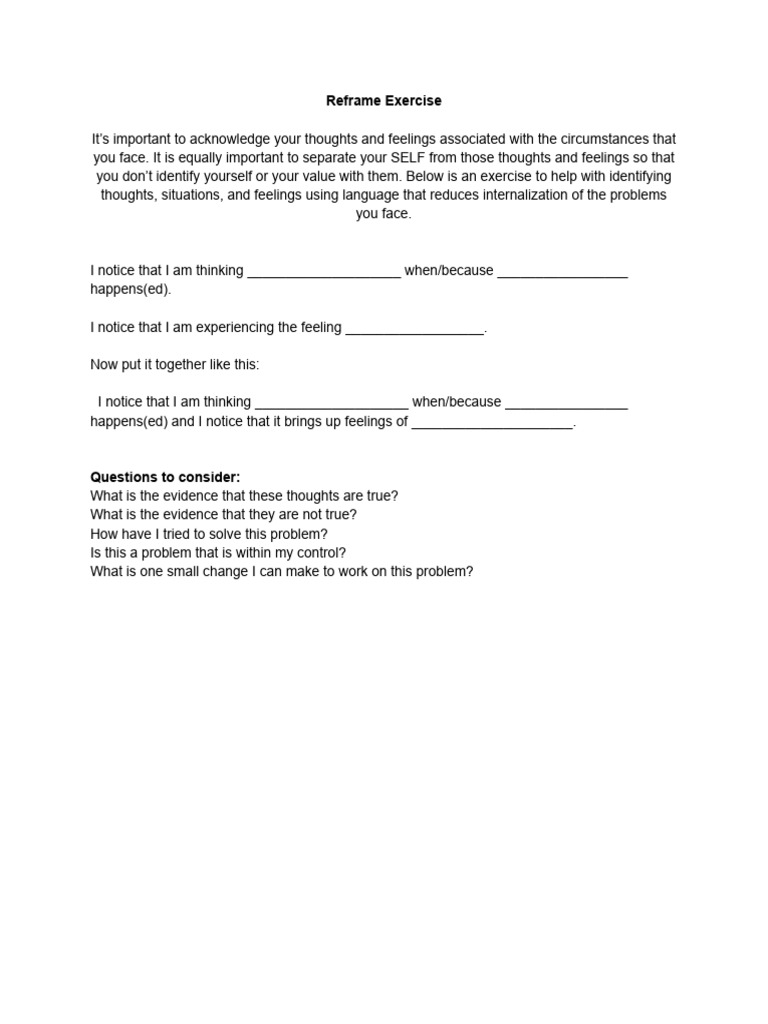 Reframe Your Thoughts Exercise Guide | PDF