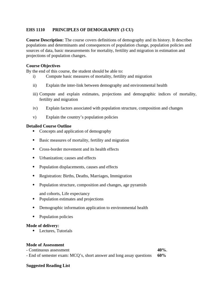 Principles of Demography Course Overview | PDF