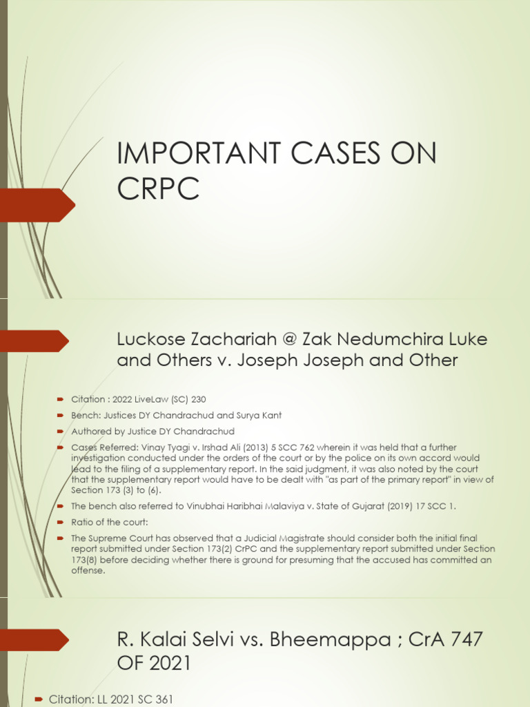 026aee9d7d833-Case Laws On CRPC | PDF | Bail | Criminal Procedure In ...