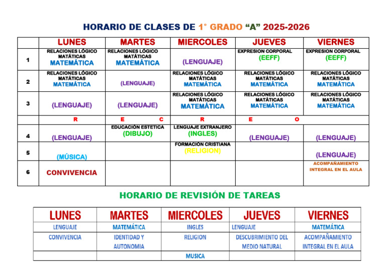 Horario de Clase 2025 2026 | PDF