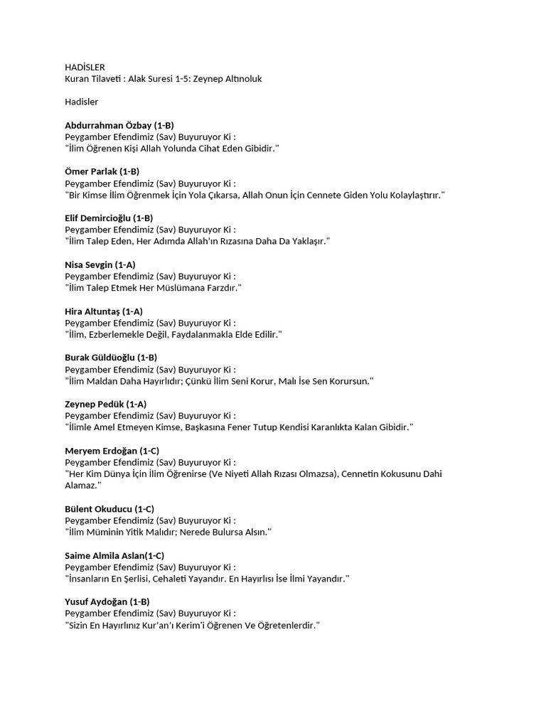 HADİSLER | PDF