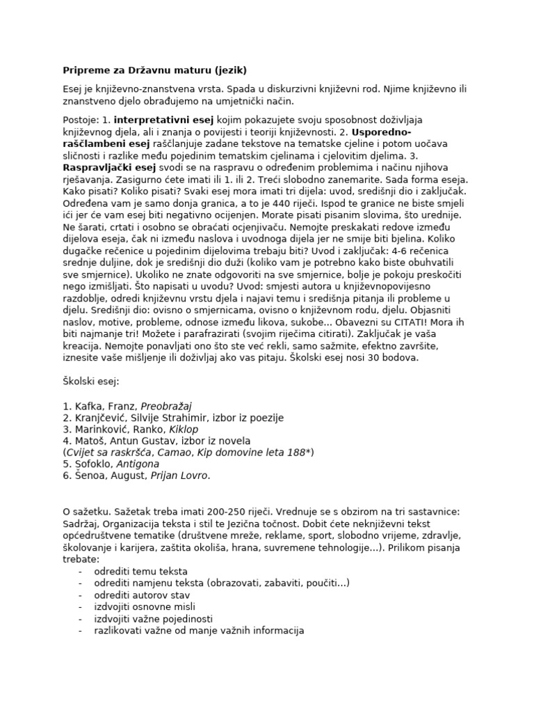 Pripreme Za Maturu (Jezik) | PDF