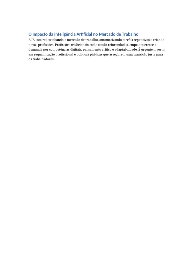 O Impacto Da Inteligência Artificial No Mercado de Trabalho | PDF