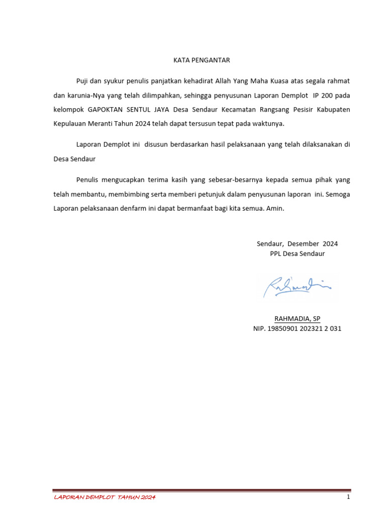 Laporan Demplot Padi 2024 Desa Sendaur | PDF