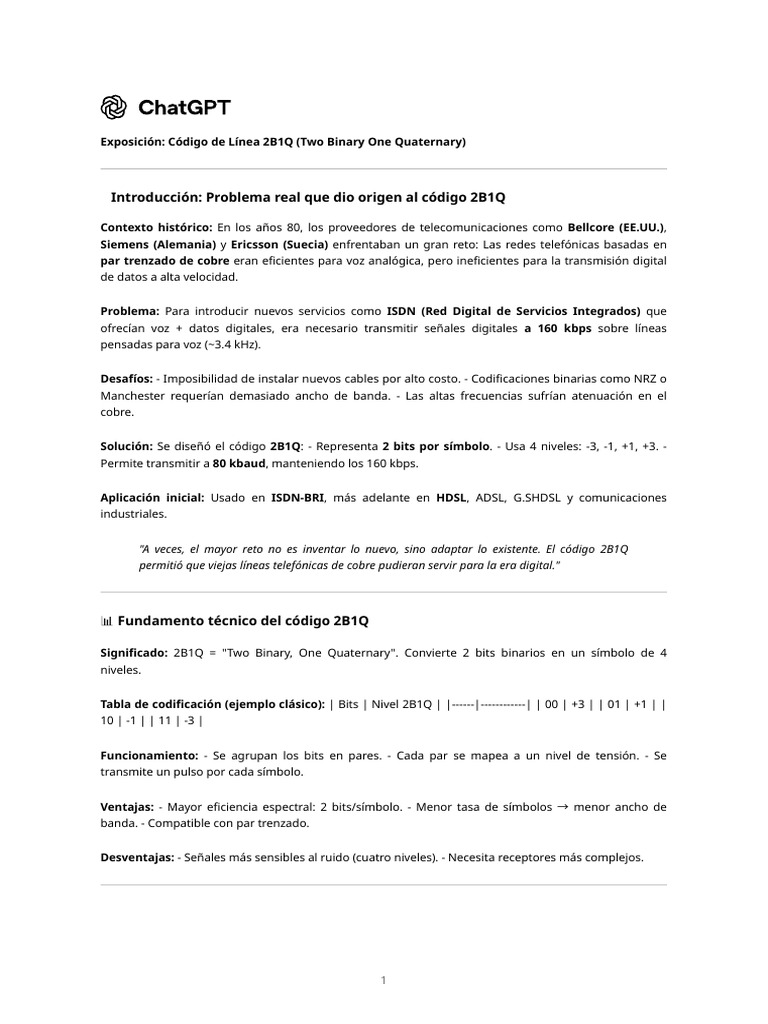Código 2B1Q: Eficiencia en Telecomunicaciones | PDF ...