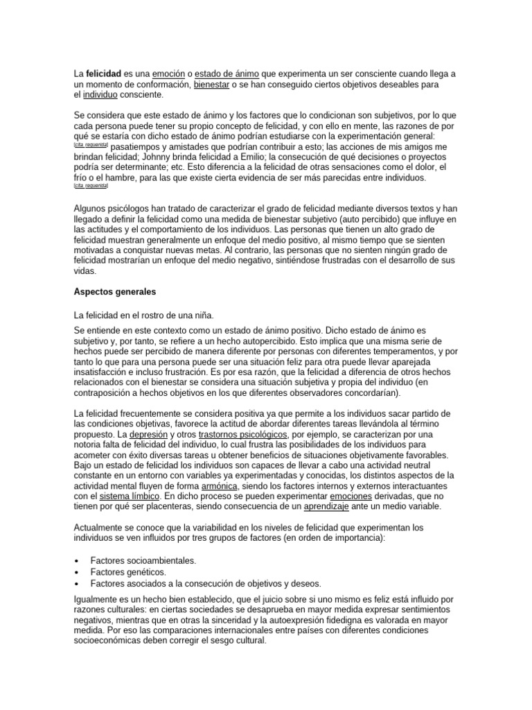 Definición y factores de la felicidad | PDF | Felicidad | Sicología