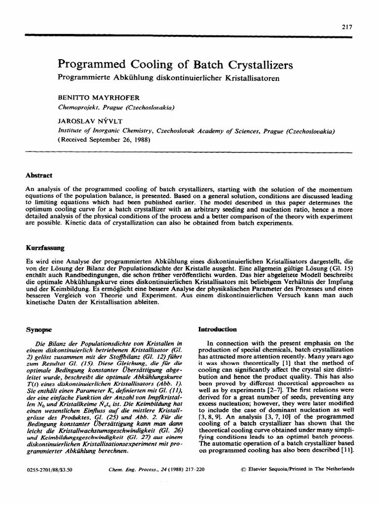 Programmed Cooling in Batch Crystallizers | PDF | Crystallization ...