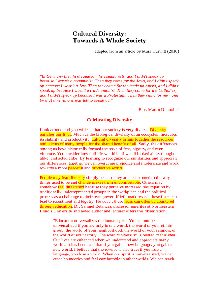 Cultural Diversity TEXT | PDF | Hate Crimes | Persecution